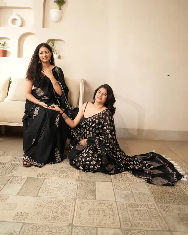 Multicolour_Cotton_Butti_Hblock_Print_Moonga_Saree_With_Tassels_For_Women